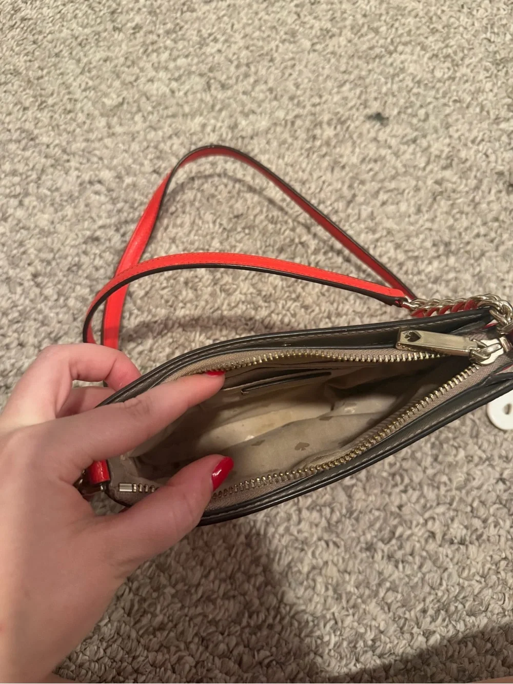 kate spade Red Leather Crossbody with Gold Chain Trim - Picture 7 of 9